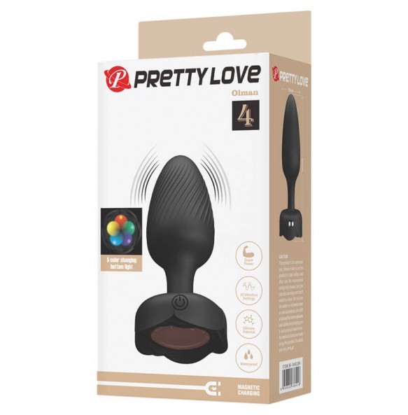 Pretty Love - Olman RGB Light Vibrating Anal Plug (Chargeable - Black)